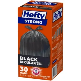Hefty Garbage bags, strong regular black 75 liters