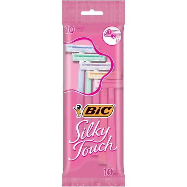 BIC Silky Touch Women's Disposable Razors, With 2 Razor Blades, Pretty Pastel Razor Handles 10 count